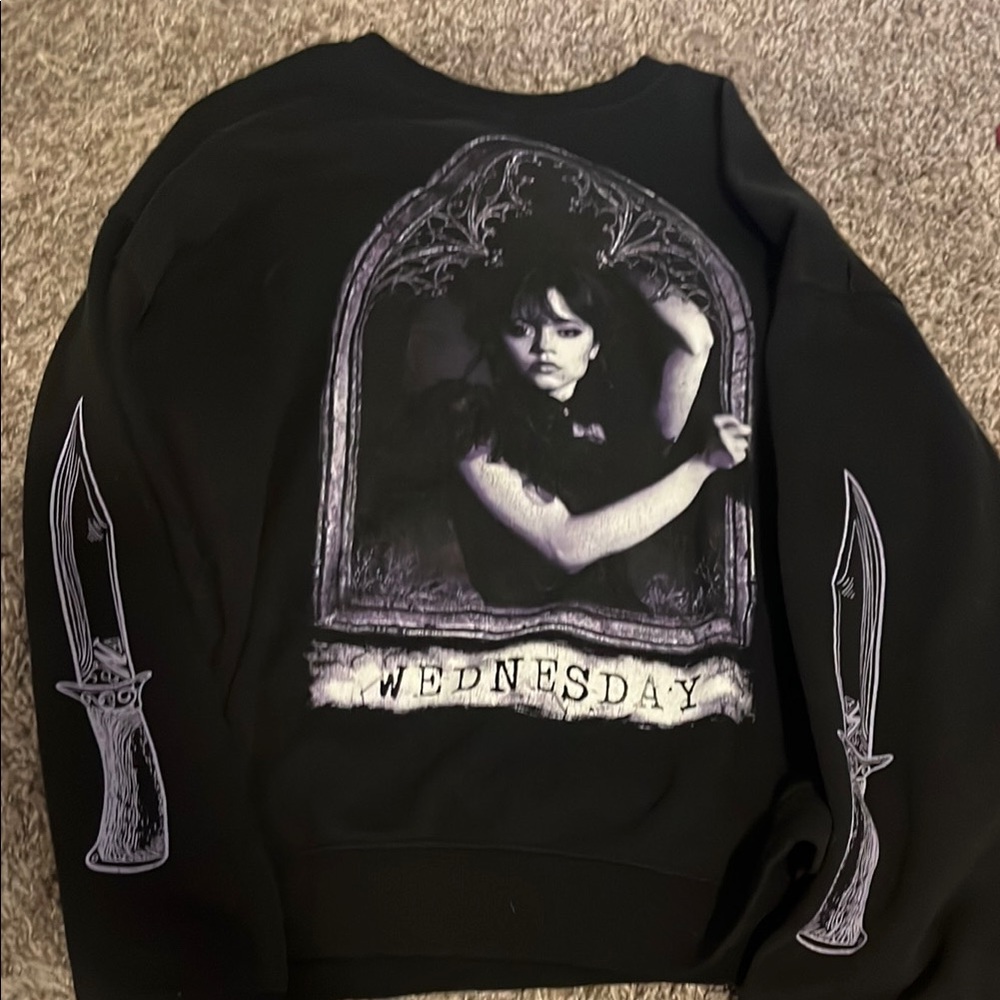 Black Graphic Sweatshirt with Wednesday Design